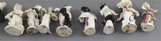 Twelve Meissen small figures, c.1750-1775, modelled by Kandler and Acier, height 8.5 - 11cm, all with some restoration or losses